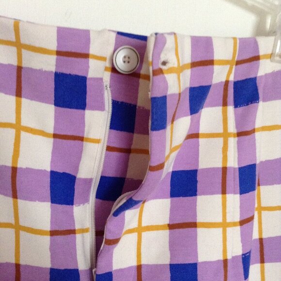 Maeve By Anthropologie Susanna Women's Size XLP Flared Pants Purple Pink Plaid - Picture 2 of 6